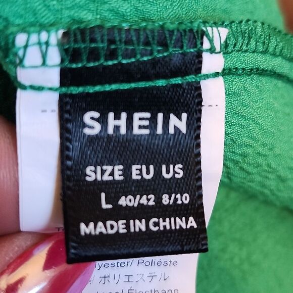 5/$55 Shein Green Tie Neck Halter Blouse With Ruffle, Cropped, Hi Lo, L - Picture 4 of 6